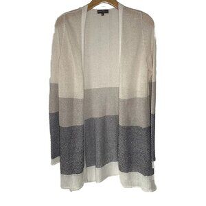 Market & Spruce Linen Blend Open Front Color Block Striped Cardigan Duster Top-M